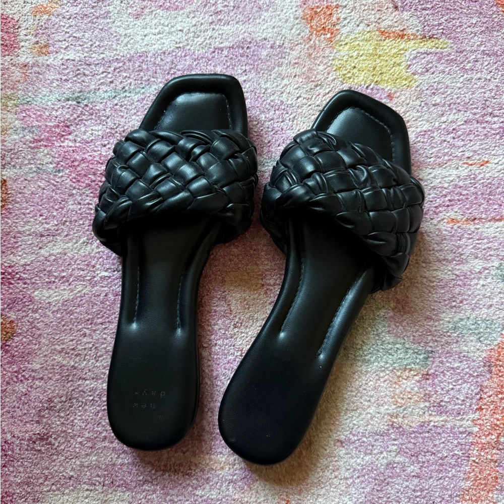 Black Woven Slide Sandals